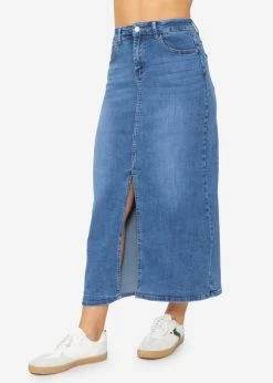 Midi Jeans Rock Mit Schlitz - Blau -Sassyclassy SassyClassy midi jeans rock mit schlitz blau S4203R6829 8