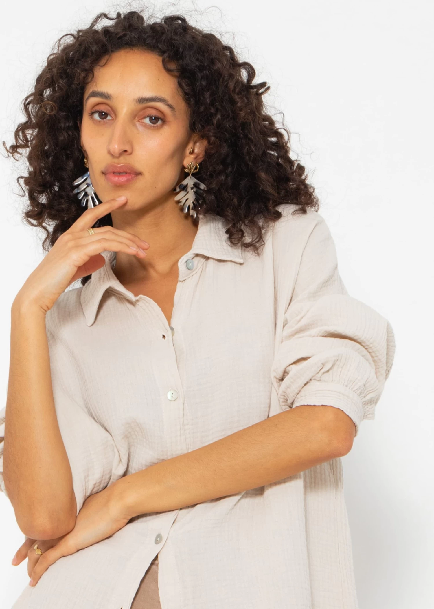 Musselin Bluse Im Regular Fit - Beige 3 Musselin Bluse Im Regular Fit - Beige