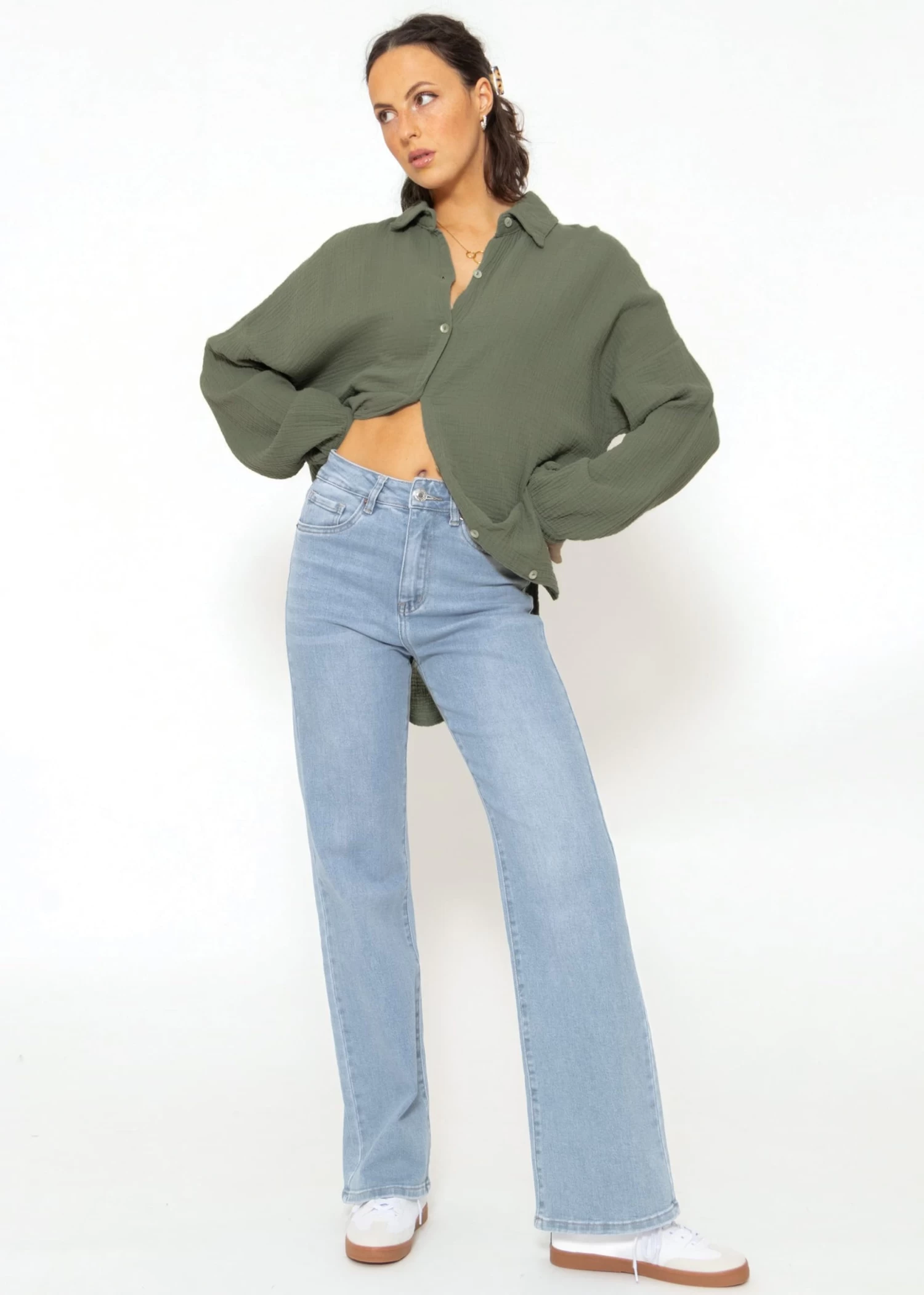 Musselin Bluse Im Regular Fit - Khaki 6 Musselin Bluse Im Regular Fit - Khaki – Bild 4