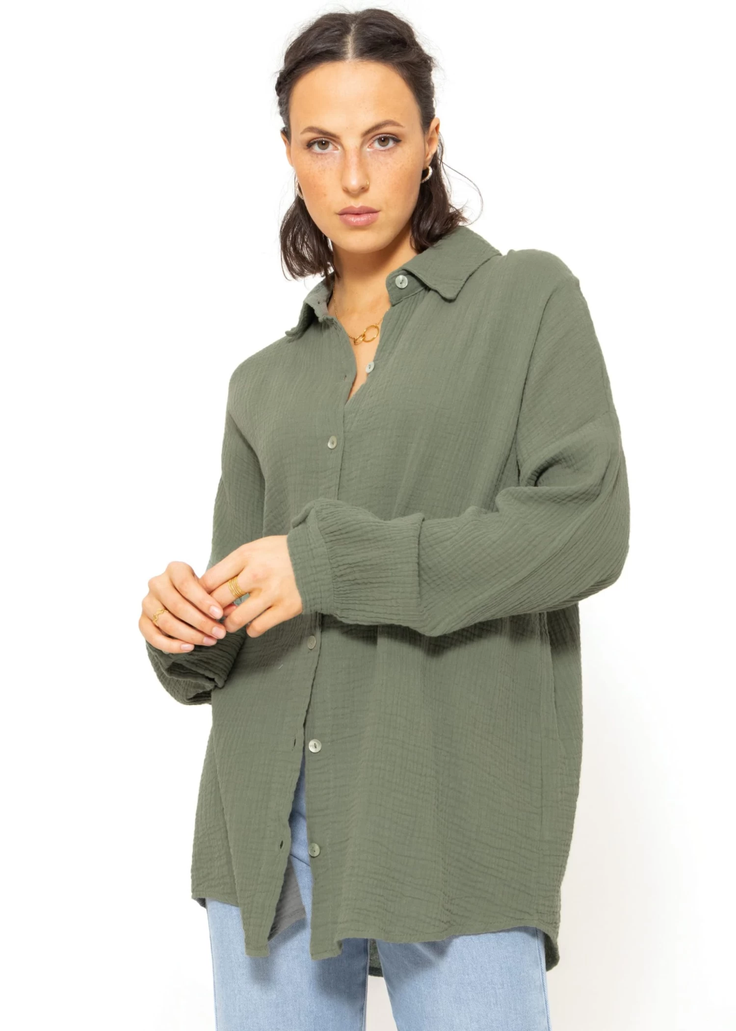 Musselin Bluse Im Regular Fit - Khaki 5 Musselin Bluse Im Regular Fit - Khaki – Bild 3