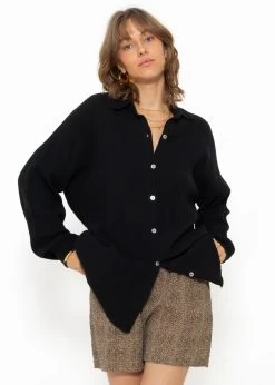 Musselin Bluse Im Regular Fit - Schwarz