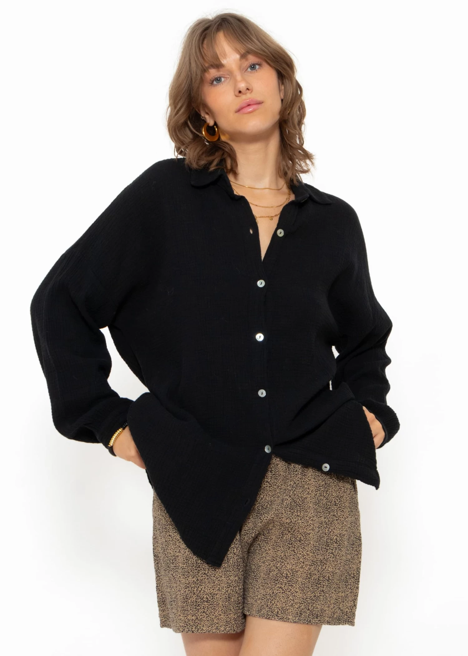 Musselin Bluse Im Regular Fit - Schwarz 3 Musselin Bluse Im Regular Fit - Schwarz