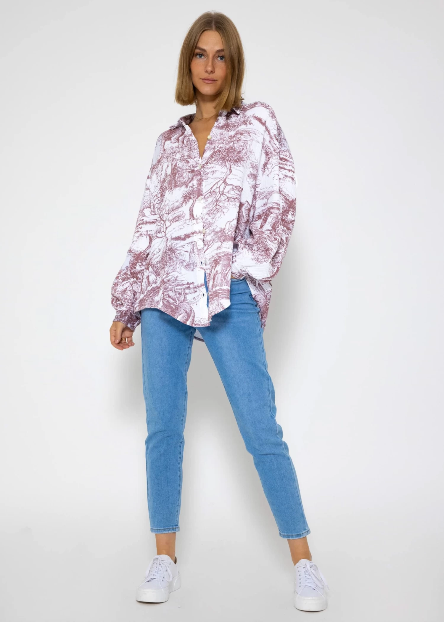 Musselin Bluse Mit Print, Weinrot 6 Musselin Bluse Mit Print, Weinrot – Bild 4