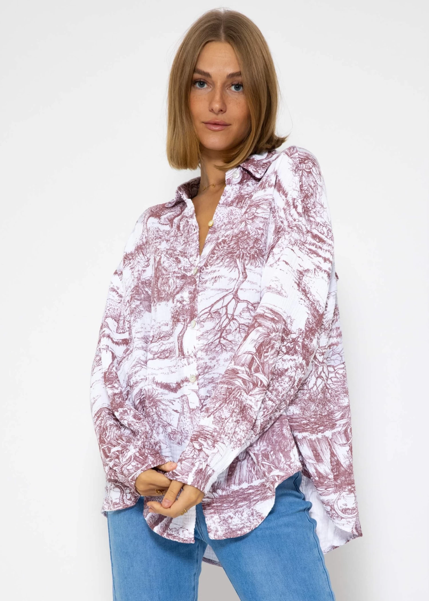 Musselin Bluse Mit Print, Weinrot 3 Musselin Bluse Mit Print, Weinrot