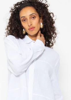 Musselin Bluse Mit Ziernähten - Weiß -Sassyclassy SassyClassy musselin bluse mit ziernahten weiss S4202E6810 2