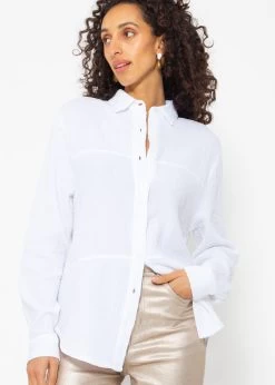 Musselin Bluse Mit Ziernähten - Weiß -Sassyclassy SassyClassy musselin bluse mit ziernahten weiss S4202E6810 7