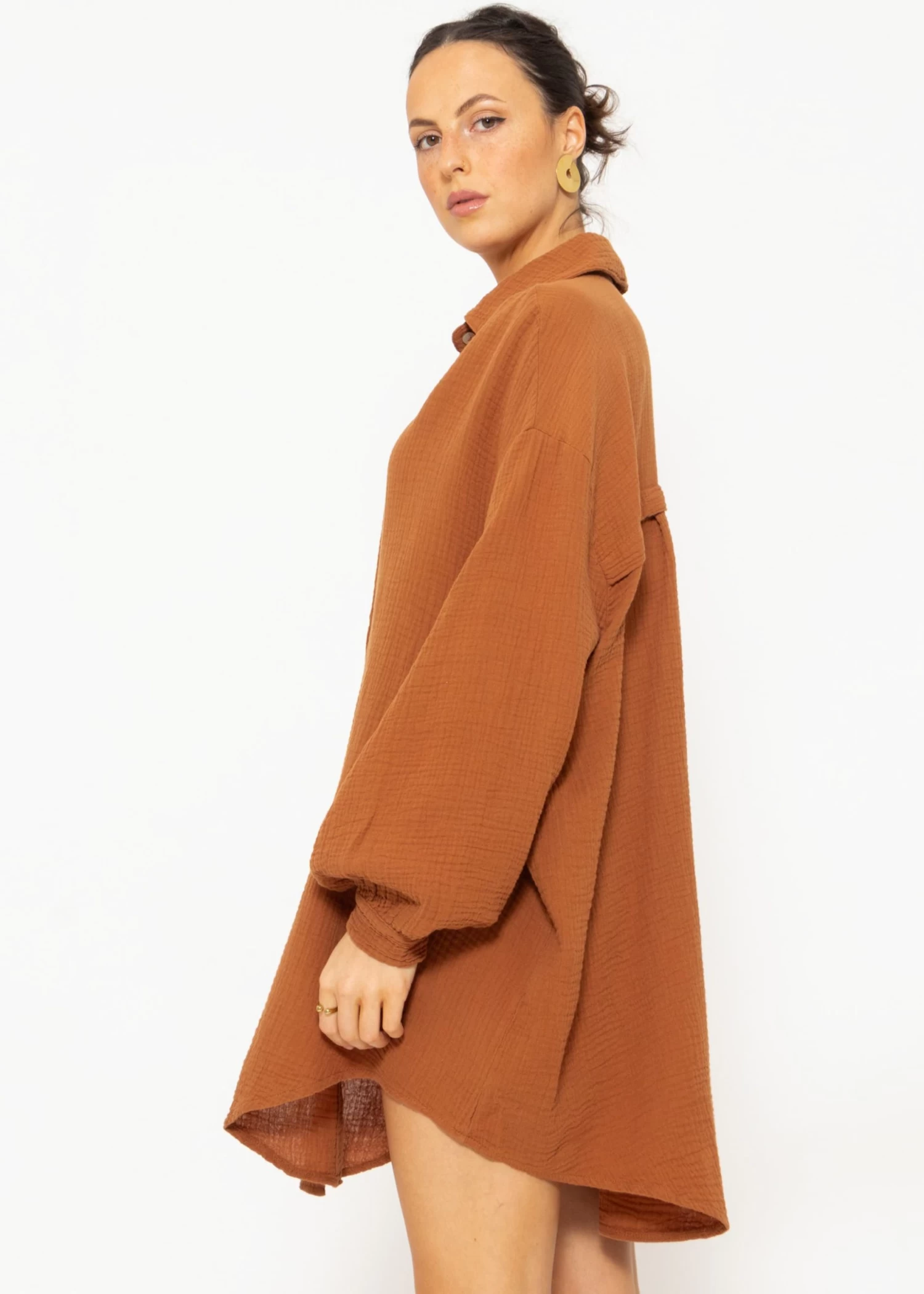 Musselin Bluse Oversize, Cognac 6 Musselin Bluse Oversize, Cognac – Bild 4