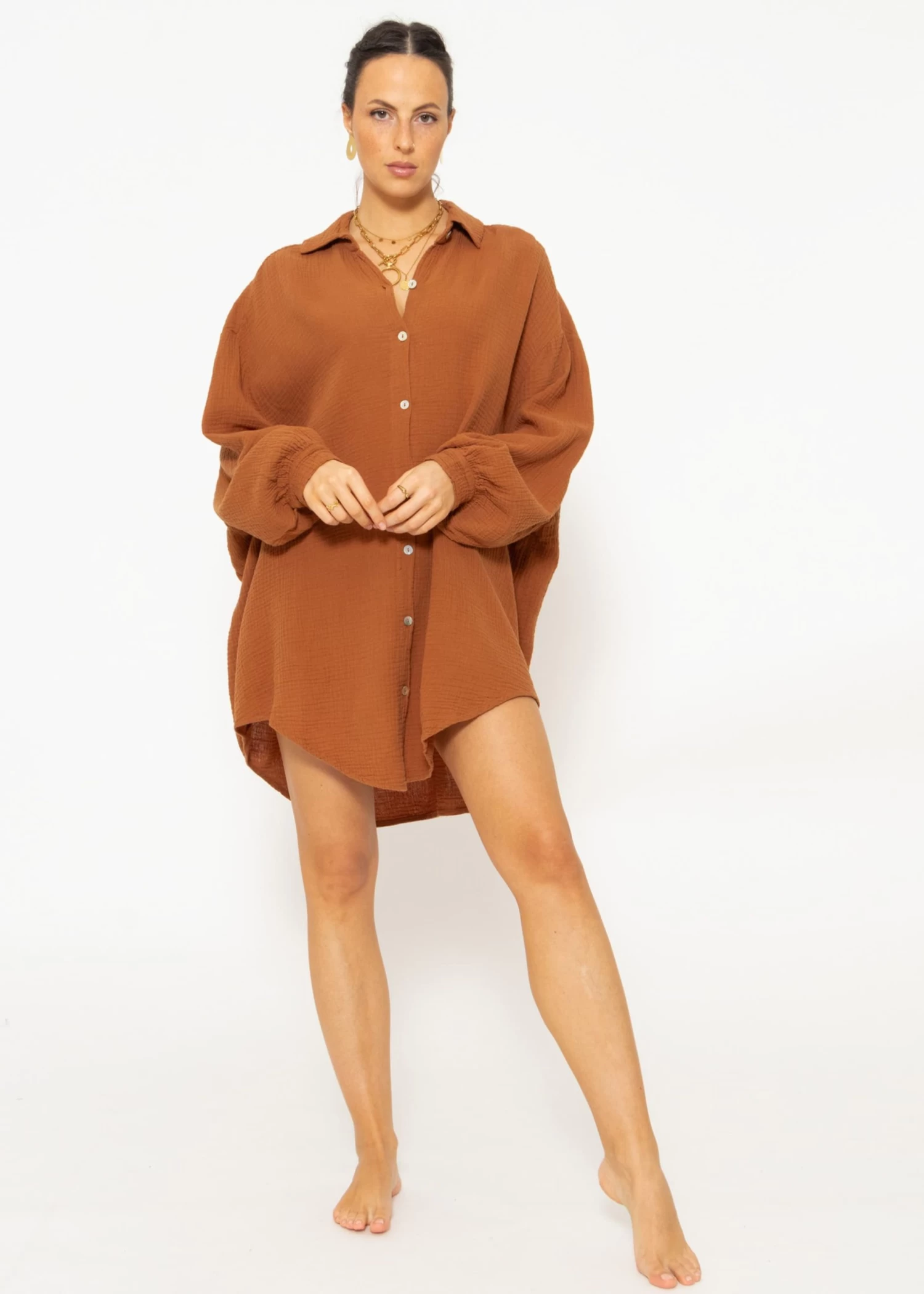 Musselin Bluse Oversize, Cognac 7 Musselin Bluse Oversize, Cognac – Bild 5