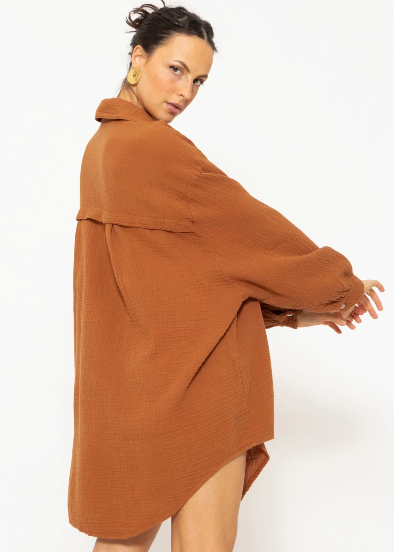 Musselin Bluse Oversize, Cognac 9 Musselin Bluse Oversize, Cognac – Bild 7