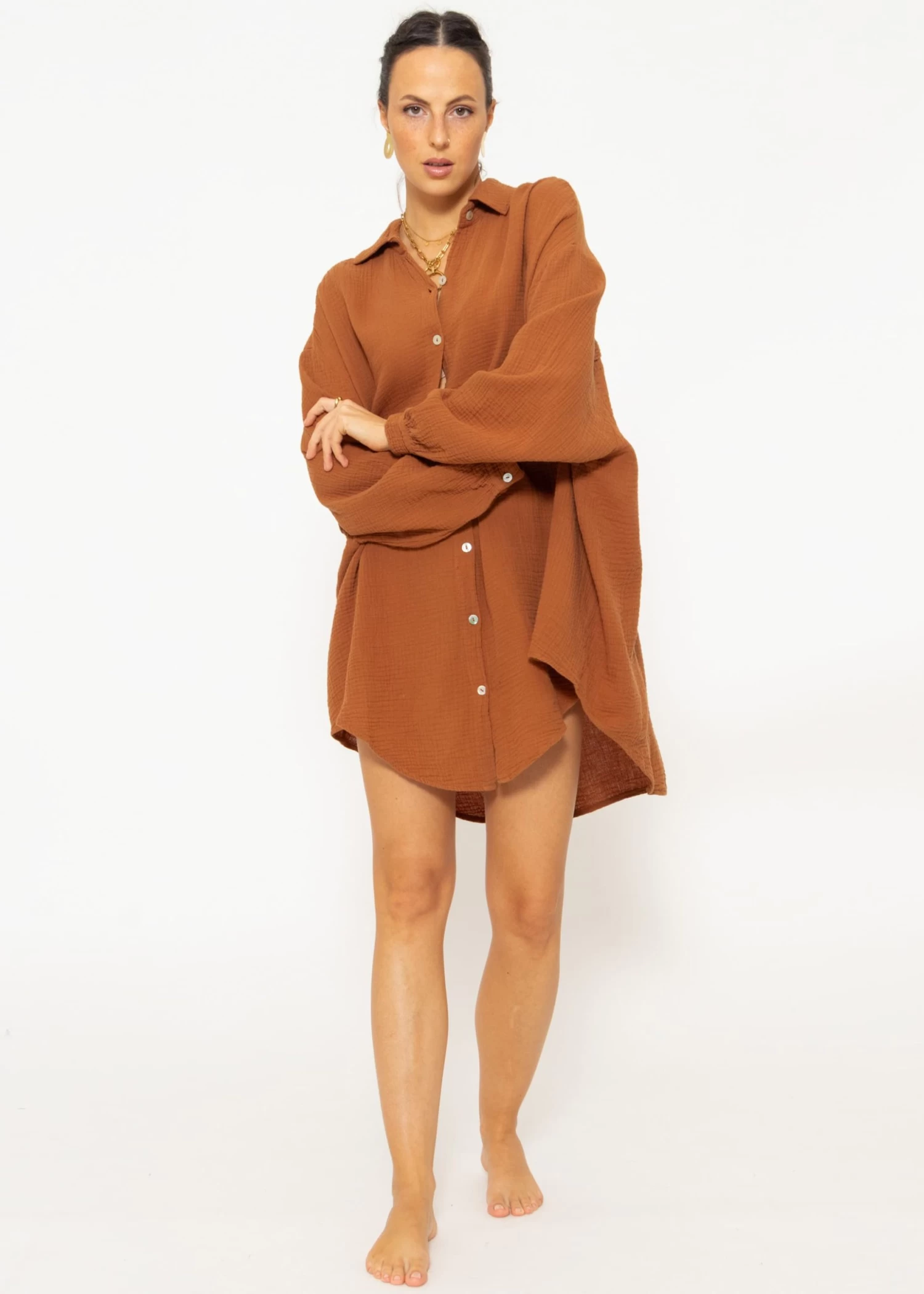 Musselin Bluse Oversize, Cognac 5 Musselin Bluse Oversize, Cognac – Bild 3