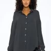 Musselin Bluse Oversize, Dunkelgrau
