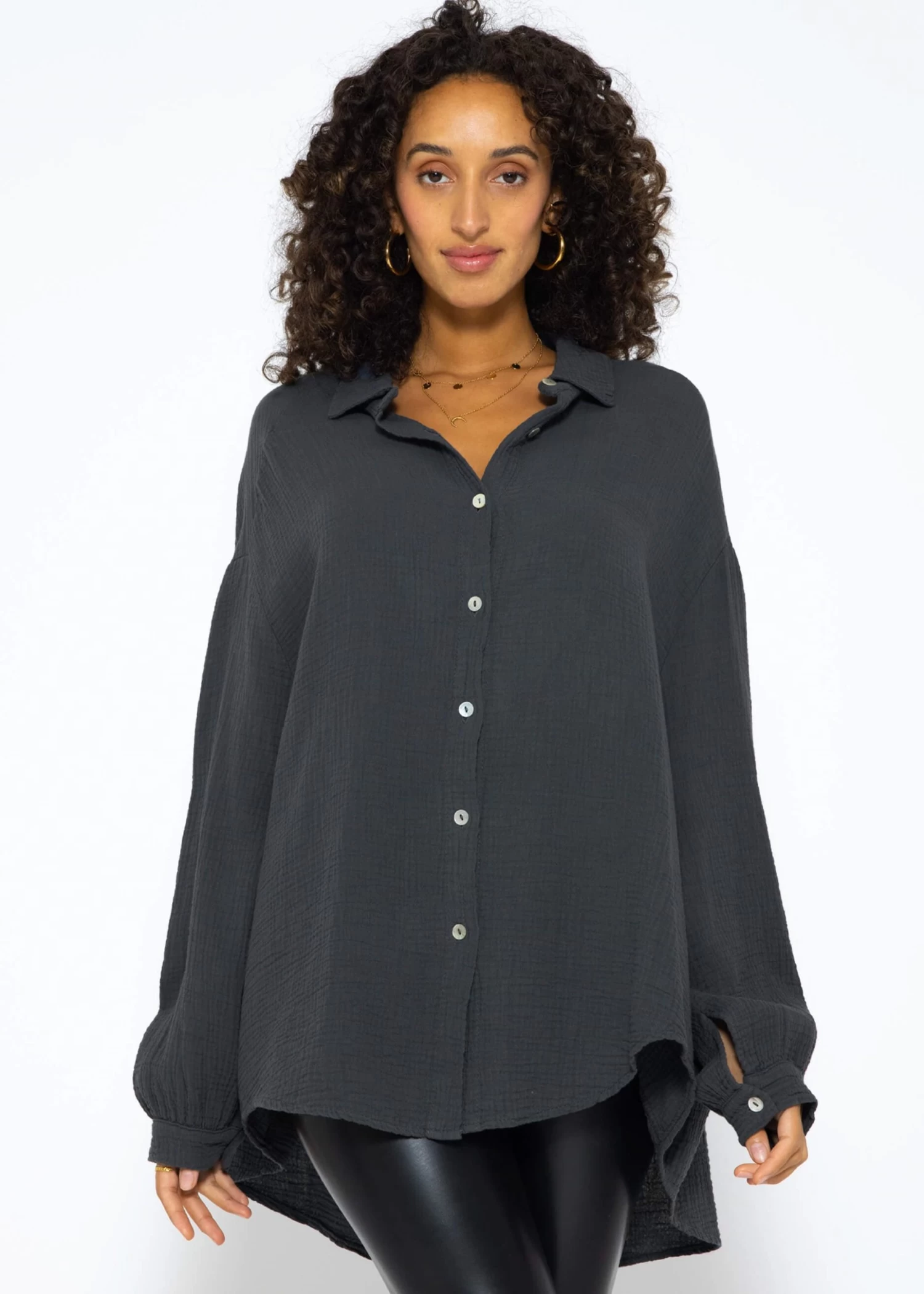 Musselin Bluse Oversize, Dunkelgrau 3 Musselin Bluse Oversize, Dunkelgrau