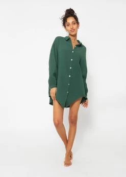 Musselin Bluse Oversize, Dunkelgrün -Sassyclassy SassyClassy musselin bluse oversize dunkelgrun S2209B5087 2