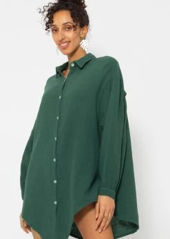 Musselin Bluse Oversize, Dunkelgrün -Sassyclassy SassyClassy musselin bluse oversize dunkelgrun S2209B5087