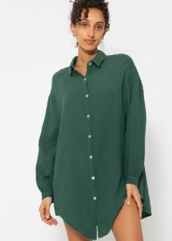 Musselin Bluse Oversize, Dunkelgrün -Sassyclassy SassyClassy musselin bluse oversize dunkelgrun S2209B5087 3