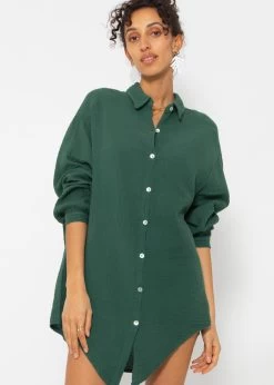 Musselin Bluse Oversize, Dunkelgrün -Sassyclassy SassyClassy musselin bluse oversize dunkelgrun S2209B5087 4