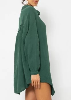 Musselin Bluse Oversize, Dunkelgrün -Sassyclassy SassyClassy musselin bluse oversize dunkelgrun S2209B5087 5