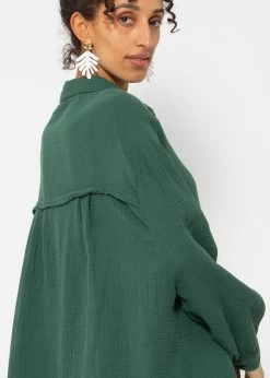 Musselin Bluse Oversize, Dunkelgrün -Sassyclassy SassyClassy musselin bluse oversize dunkelgrun S2209B5087 7