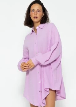 Musselin Bluse Oversize, Flieder