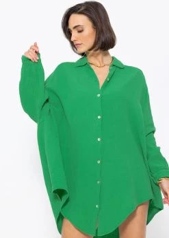 Musselin Bluse Oversize, Grün -Sassyclassy SassyClassy musselin bluse oversize grun S2202B4547 4