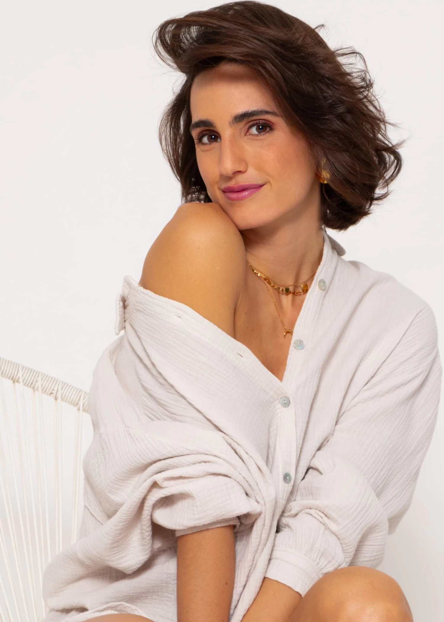 Musselin Bluse Oversize, Hellbeige 7 Musselin Bluse Oversize, Hellbeige – Bild 5