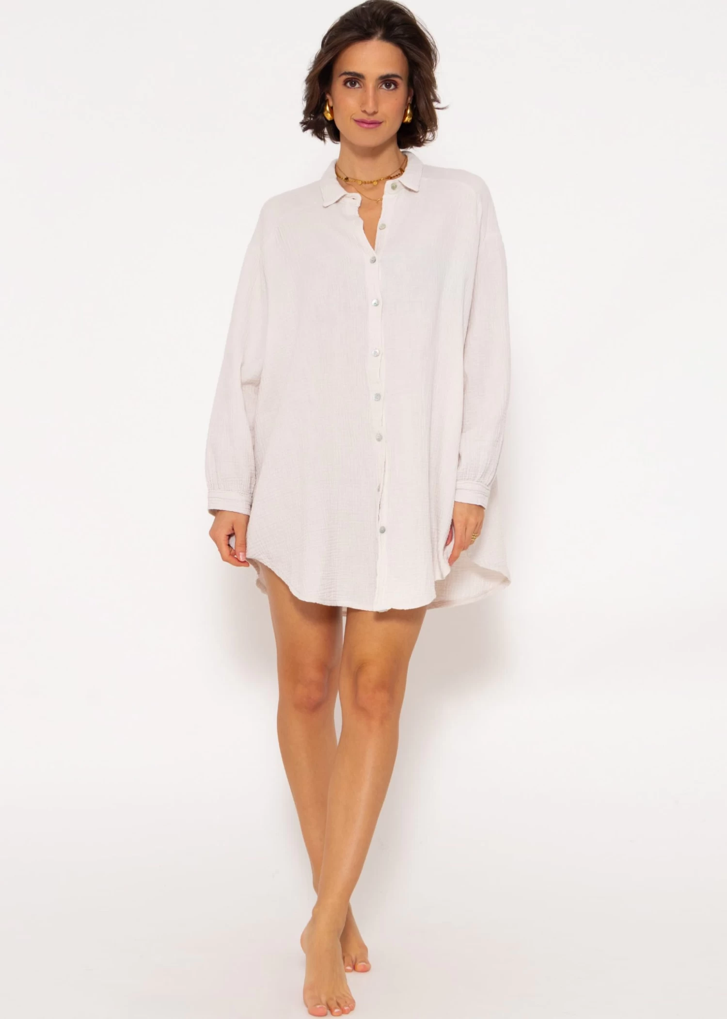 Musselin Bluse Oversize, Hellbeige 6 Musselin Bluse Oversize, Hellbeige – Bild 4