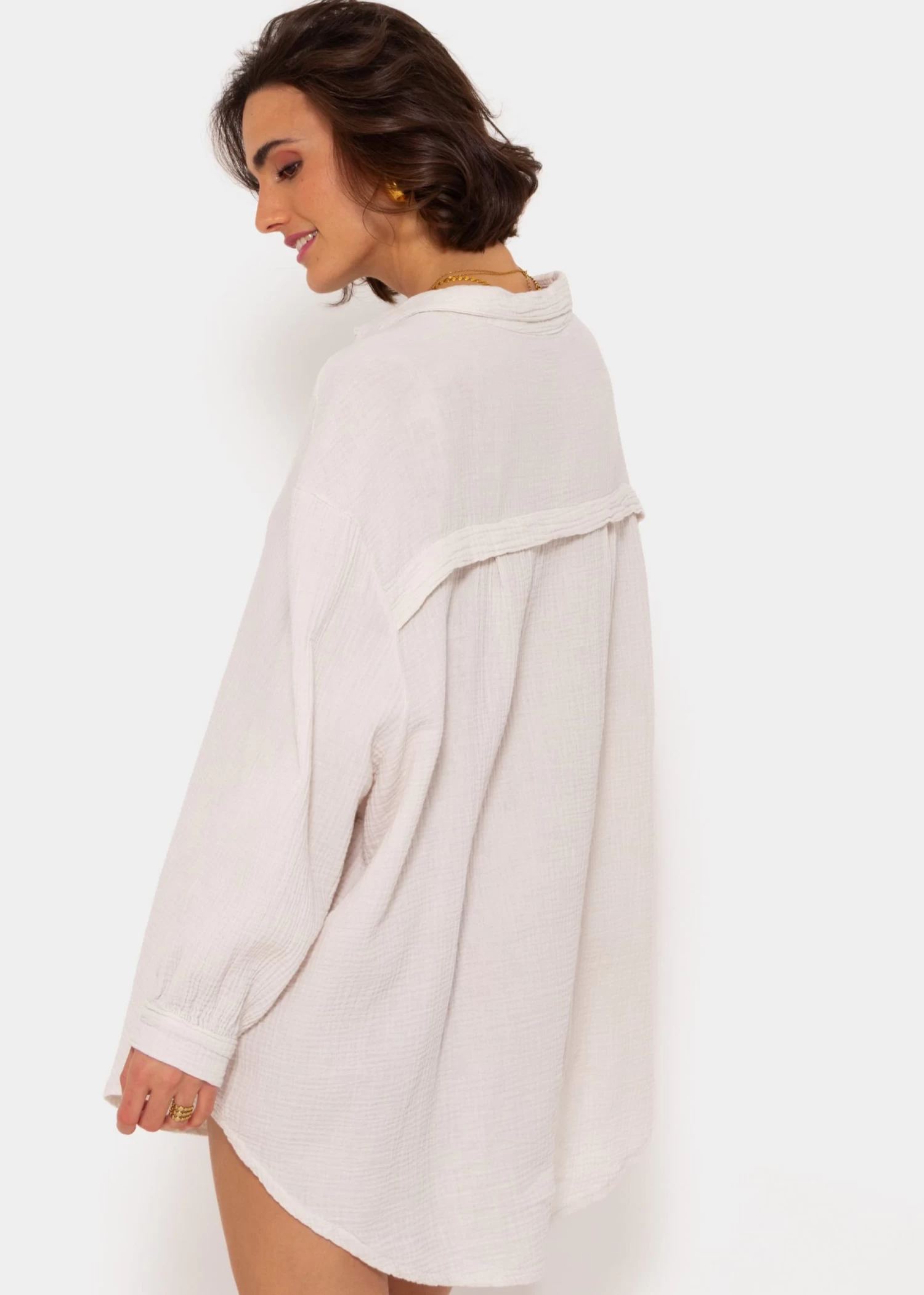 Musselin Bluse Oversize, Hellbeige 8 Musselin Bluse Oversize, Hellbeige – Bild 6