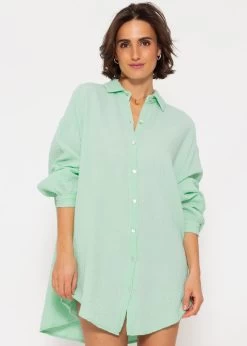 Musselin Bluse Oversize, Hellgrün