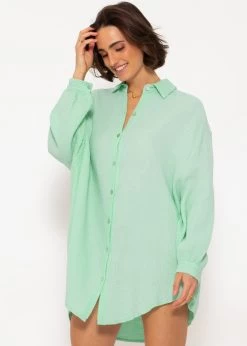 Musselin Bluse Oversize, Hellgrün 11 Musselin Bluse Oversize, Hellgrün -Sassyclassy SassyClassy musselin bluse oversize hellgrun S2206B4831