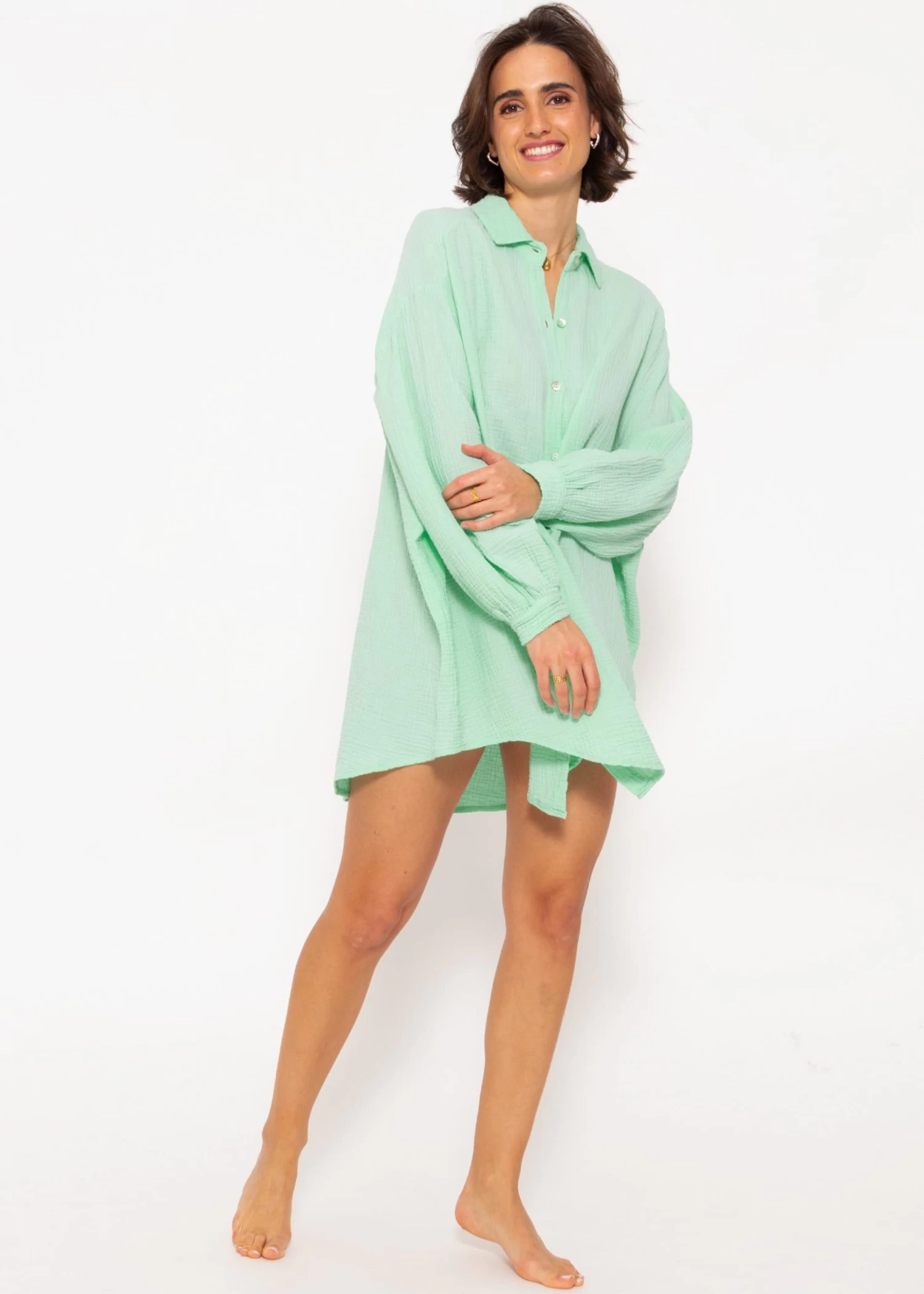 Musselin Bluse Oversize, Hellgrün 4 Musselin Bluse Oversize, Hellgrün – Bild 2