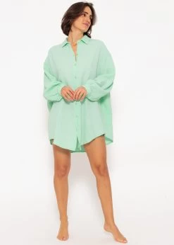 Musselin Bluse Oversize, Hellgrün 12 Musselin Bluse Oversize, Hellgrün -Sassyclassy SassyClassy musselin bluse oversize hellgrun S2206B4831 4