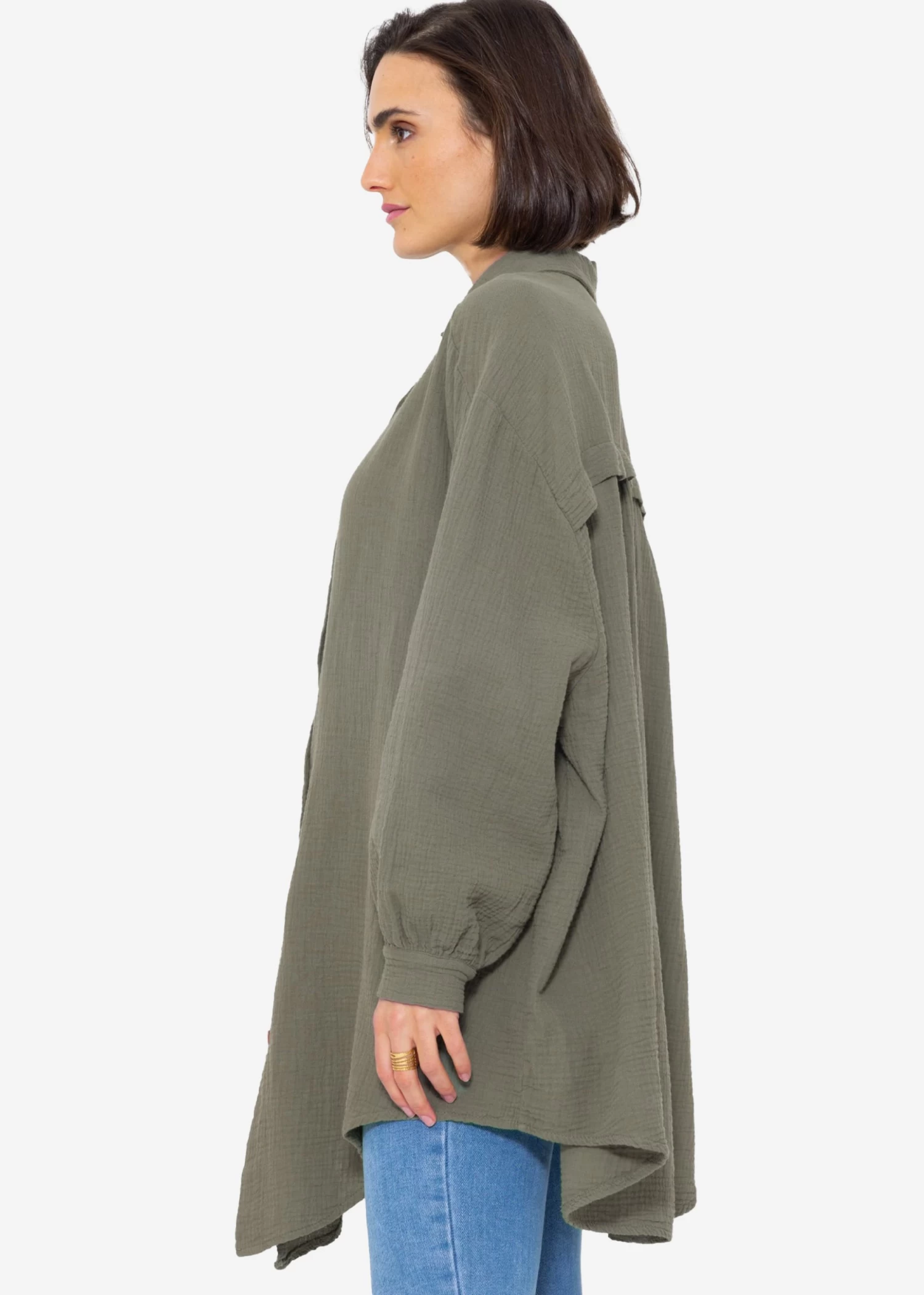 Musselin Bluse Oversize, Khaki 7 Musselin Bluse Oversize, Khaki – Bild 5