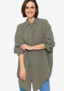 Musselin Bluse Oversize, Khaki