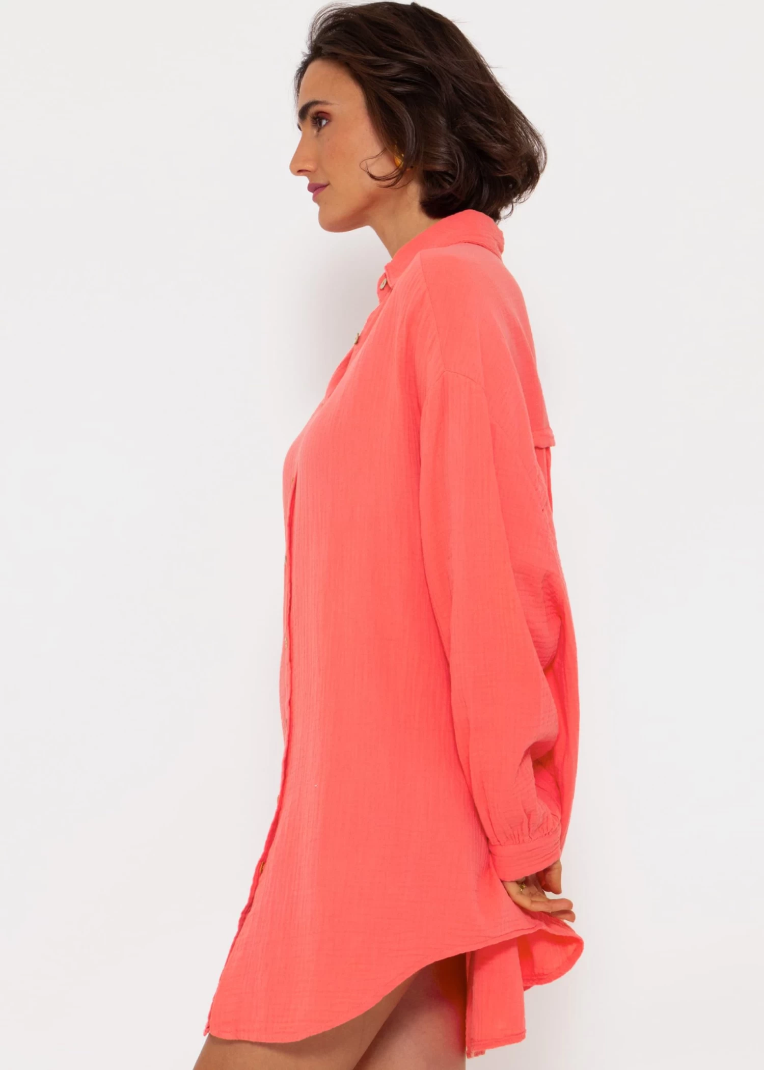 Musselin Bluse Oversize, Koralle 7 Musselin Bluse Oversize, Koralle – Bild 5