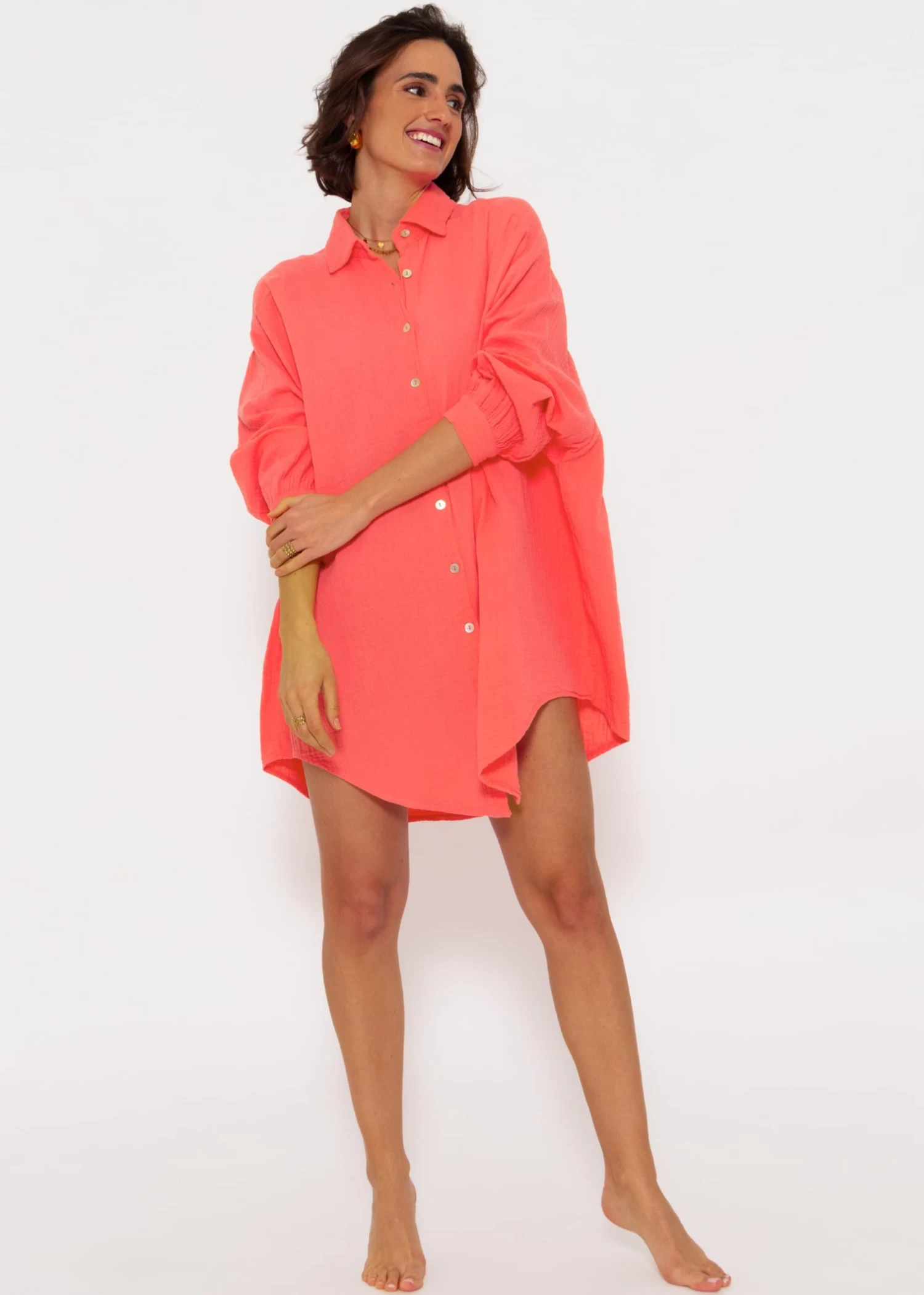 Musselin Bluse Oversize, Koralle 4 Musselin Bluse Oversize, Koralle – Bild 2