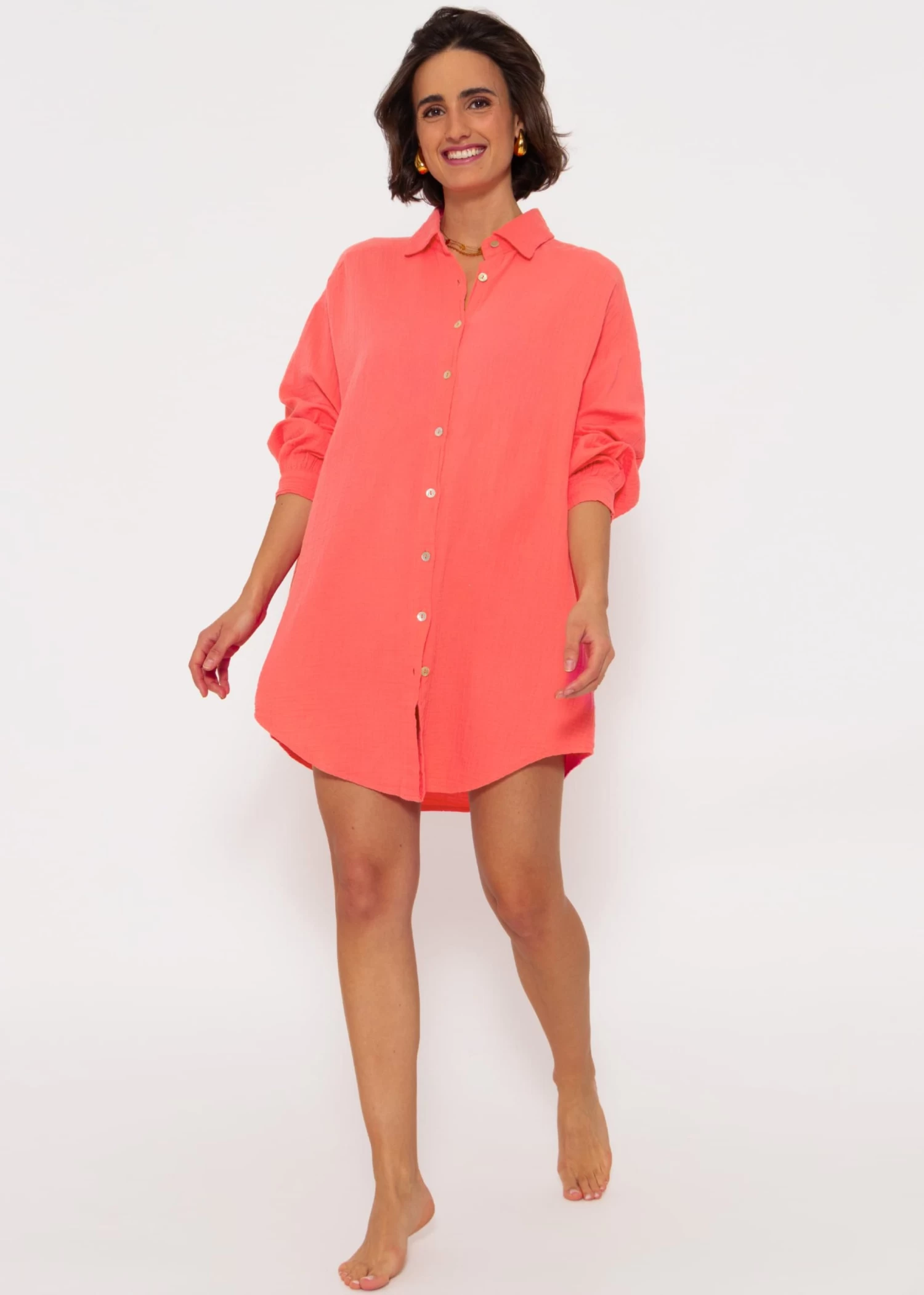 Musselin Bluse Oversize, Koralle 6 Musselin Bluse Oversize, Koralle – Bild 4