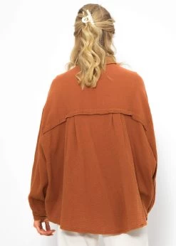 Musselin Bluse Oversize, Kurz, Cognac -Sassyclassy SassyClassy musselin bluse oversize kurz cognac S1210B4283 1 2