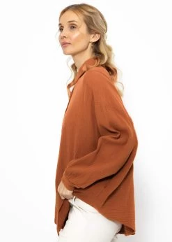 Musselin Bluse Oversize, Kurz, Cognac -Sassyclassy SassyClassy musselin bluse oversize kurz cognac S1210B4283 2 2