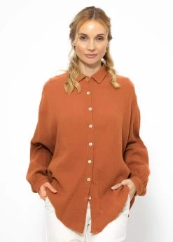 Musselin Bluse Oversize, Kurz, Cognac -Sassyclassy SassyClassy musselin bluse oversize kurz cognac S1210B4283 6