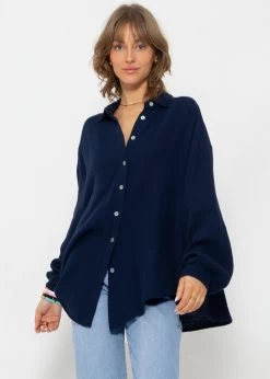 Musselin Bluse Oversize, Kurz, Dunkelblau