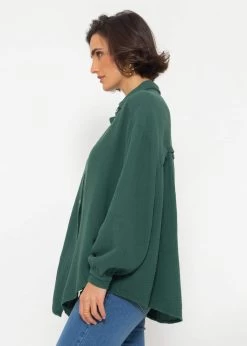 Musselin Bluse Oversize, Kurz, Dunkelgrün -Sassyclassy SassyClassy musselin bluse oversize kurz dunkelgrun S2209B5088 1PENESEQnYbhVW