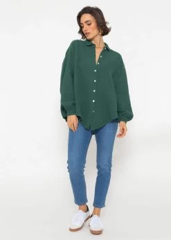 Musselin Bluse Oversize, Kurz, Dunkelgrün -Sassyclassy SassyClassy musselin bluse oversize kurz dunkelgrun S2209B5088 76f5JsRb9XYaPD