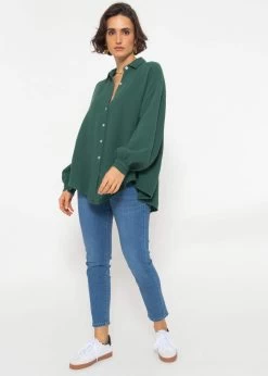 Musselin Bluse Oversize, Kurz, Dunkelgrün -Sassyclassy SassyClassy musselin bluse oversize kurz dunkelgrun S2209B5088 8BtvxcJ45aYwfU