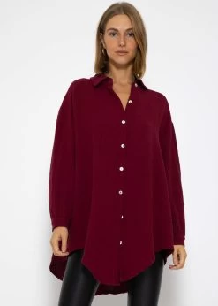 Musselin Bluse Oversize, Dunkelrot -Sassyclassy SassyClassy musselin bluse oversize kurz dunkelrot S2208B5019 10