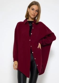Musselin Bluse Oversize, Dunkelrot