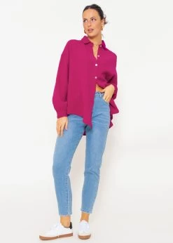 Musselin Bluse Oversize, Kurz, Fuchsia -Sassyclassy SassyClassy musselin bluse oversize kurz fuchsia S2208B5033 1