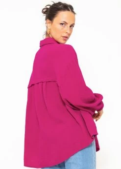 Musselin Bluse Oversize, Kurz, Fuchsia -Sassyclassy SassyClassy musselin bluse oversize kurz fuchsia S2208B5033 3