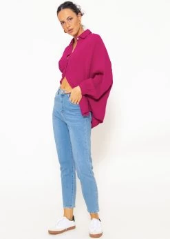 Musselin Bluse Oversize, Kurz, Fuchsia -Sassyclassy SassyClassy musselin bluse oversize kurz fuchsia S2208B5033 4