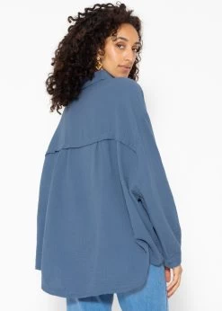 Musselin Bluse Oversize, Kurz, Jeansblau -Sassyclassy SassyClassy musselin bluse oversize kurz jeansblau S2208B5015 10