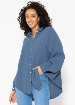 Musselin Bluse Oversize, Kurz, Jeansblau -Sassyclassy SassyClassy musselin bluse oversize kurz jeansblau S2208B5015 2